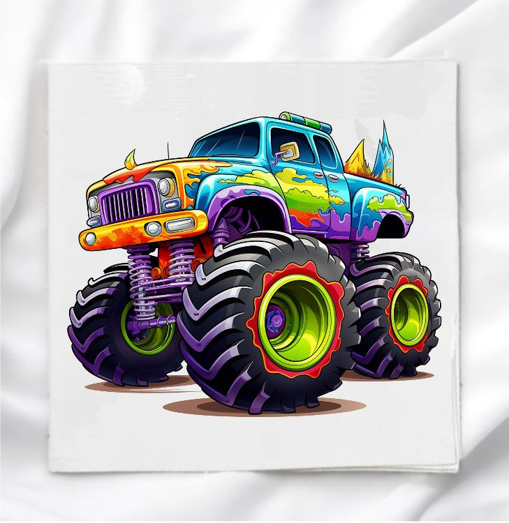 Monster Truck Fabric Panel Quilt Block