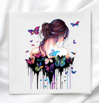 Girl with Butterflies Fabric Panel Quilt Block