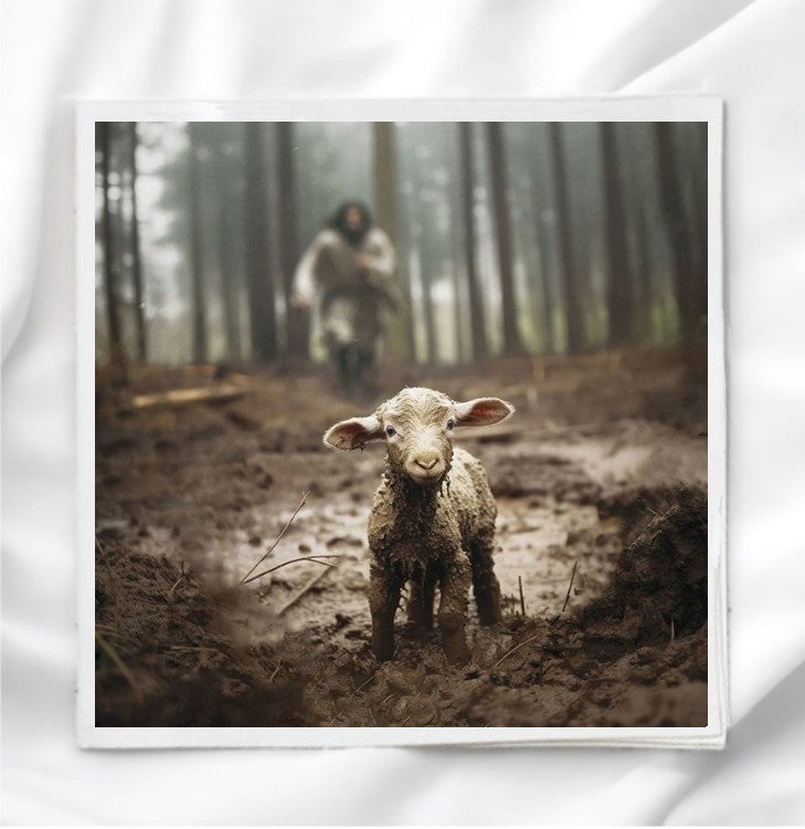 Jesus Running After Lamb Fabric Panel Quilt Block