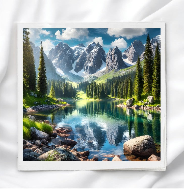 Mountain Lake View Fabric Panel Quilt Block