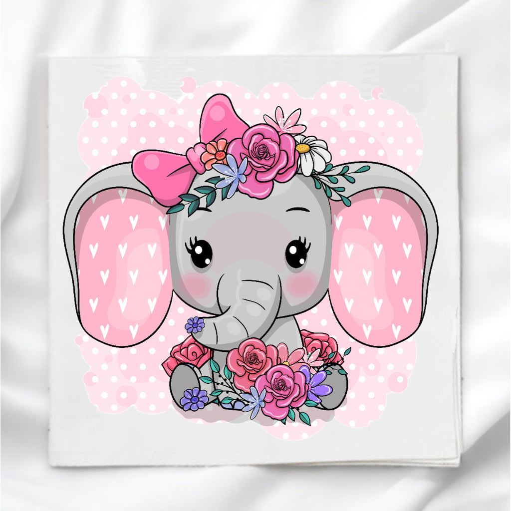 Pink Baby Elephant Fabric Panel Quilt Block