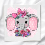 Pink Baby Elephant Fabric Panel Quilt Block