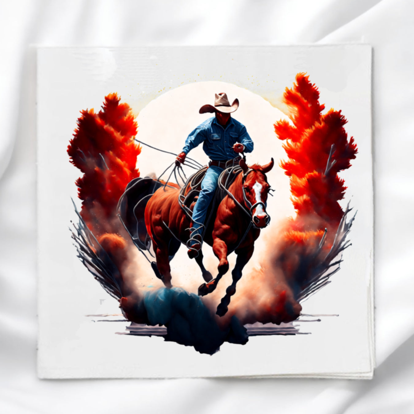 Cowboy on Horse Fabric Panel Quilt Block