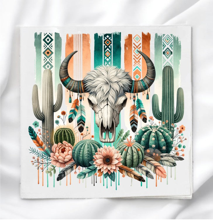 Western Cow Skull Fabric Panel Quilt Block